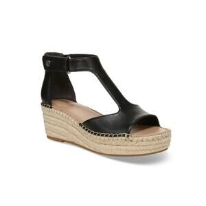 Giani Bernini Women's Caylaa Faux Leather Ankle Strap Wedge Sandals Black Size 6